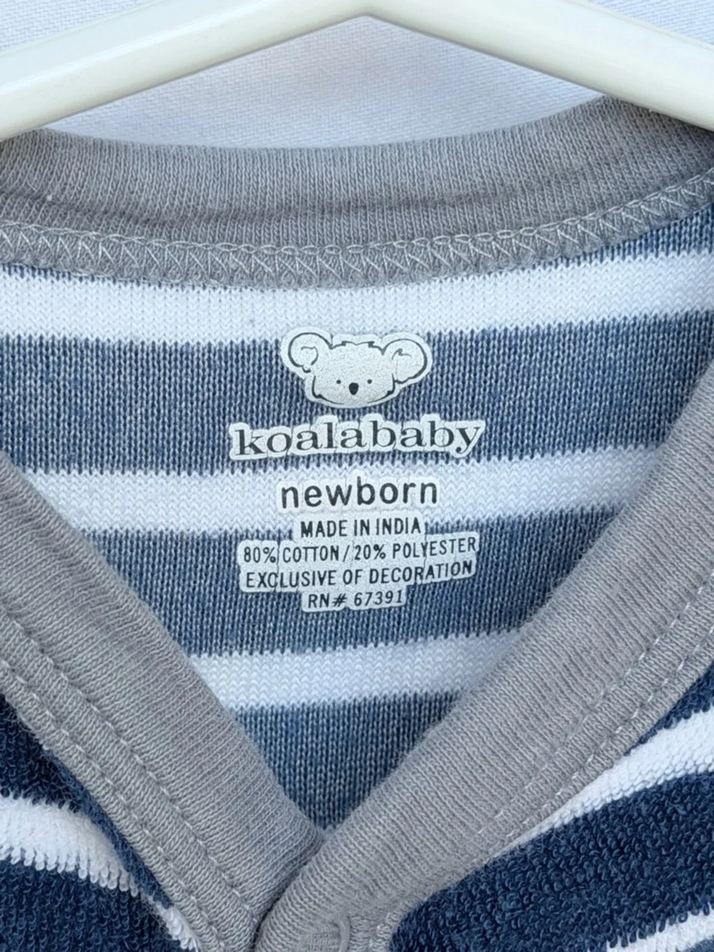 NEWBORN Koala Kids Navy & White Striped Footie with Gray Trim